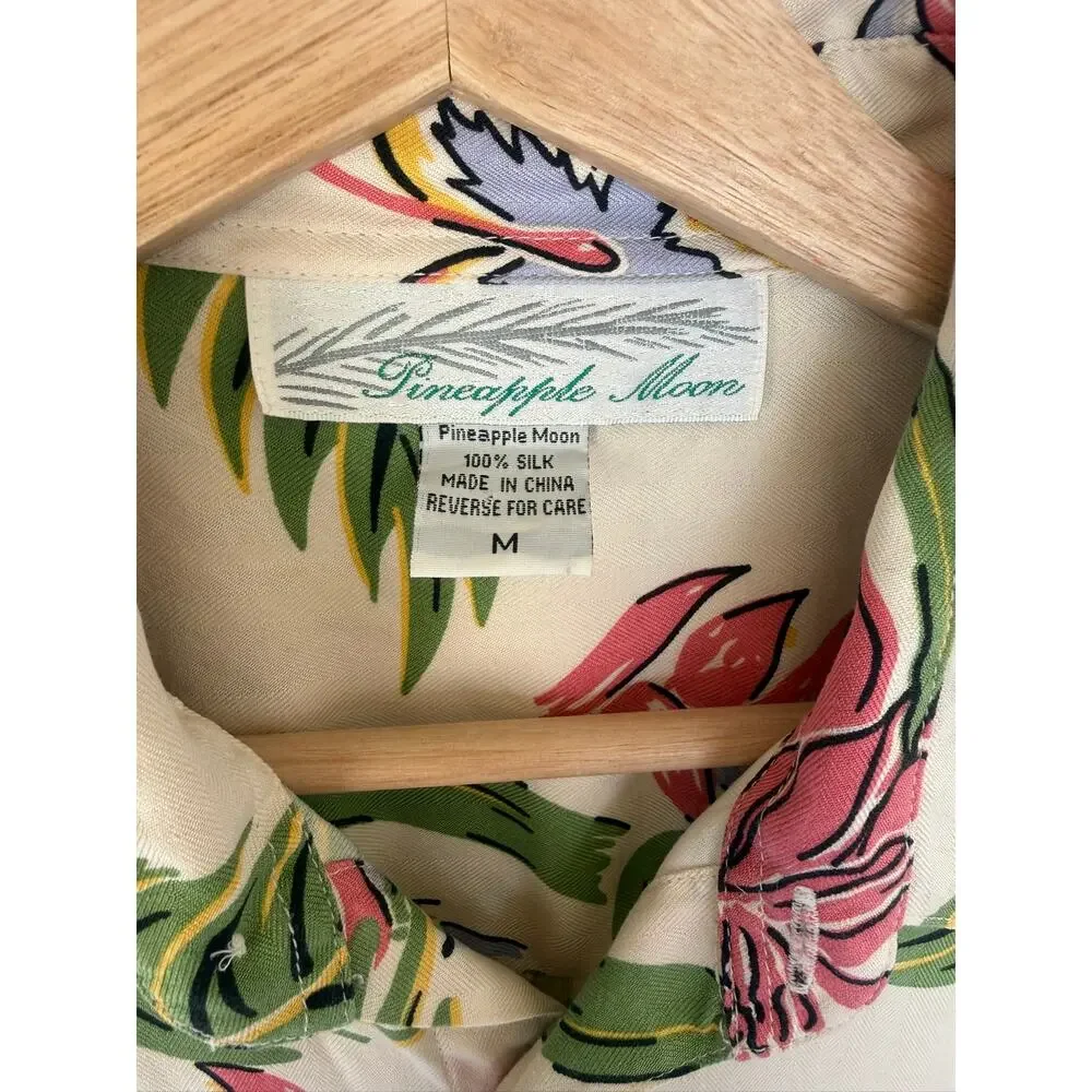 Pineapple Moon Silk Floral Hawaiian Shirt- Size M - Picture 2 of 5